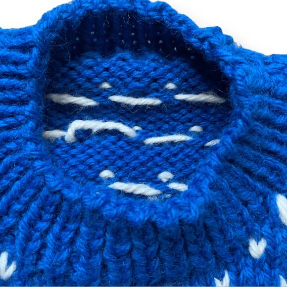 Vintage Handmade Sweater Blue White Red Fair Aisle Hearts Long Sleeve Crewneck - Picture 4 of 8